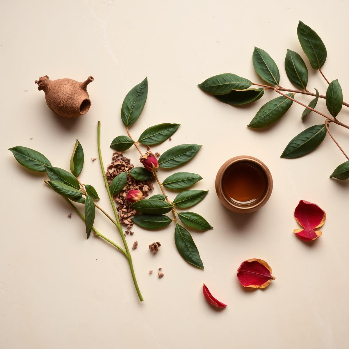 Ayurvedic herbs flat lay